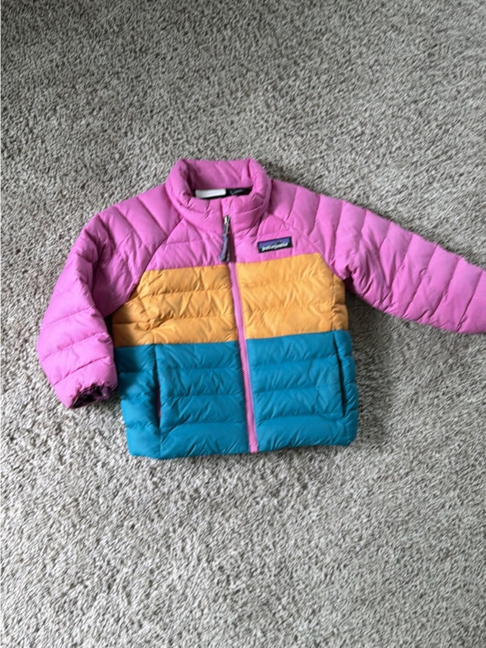 Patagonia Kids Colorblock Puffer Jacket - Pink, Yellow, Teal